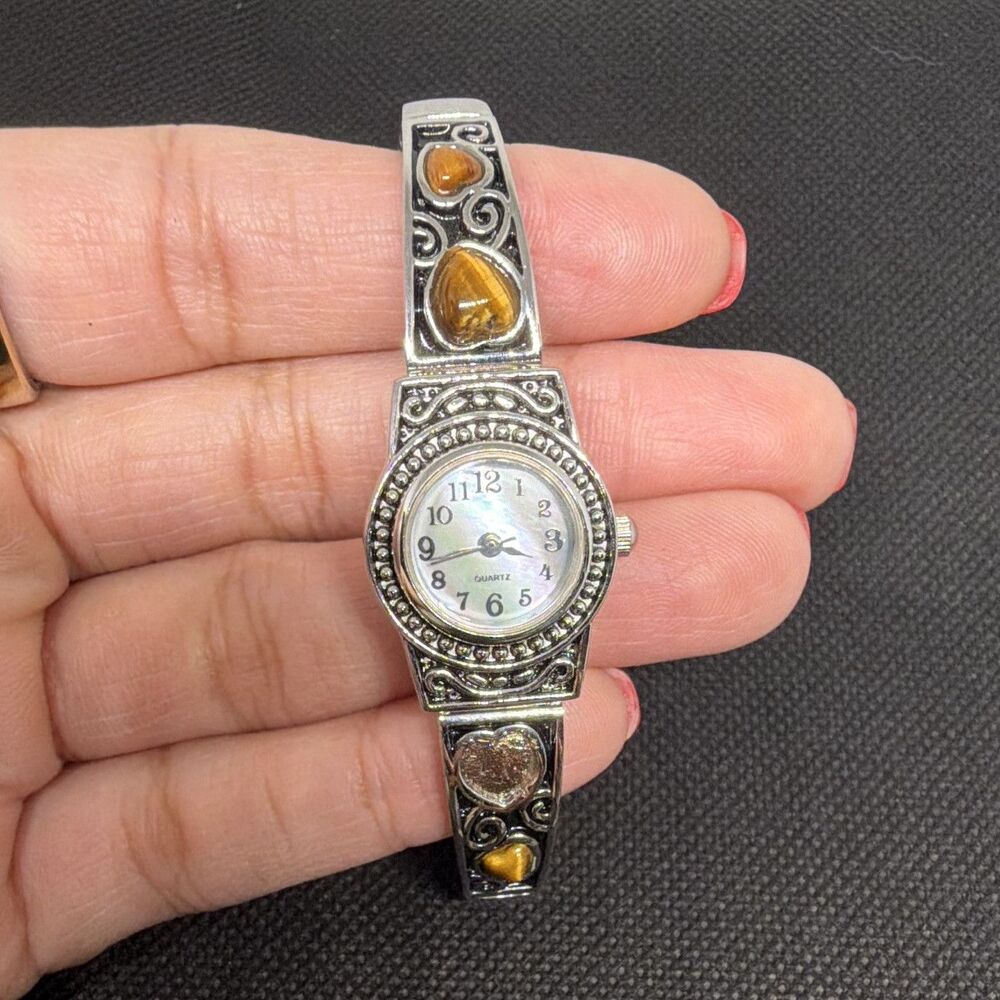 Tiger Eye Heart Watch Stretch Bracelet Southwestern Boho Women’s Quartz Watch